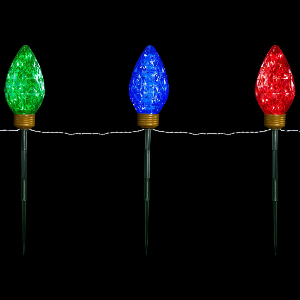 Northlight 3ct LED Lighted Multi-Color C9 Christmas Pathway Marker Lawn Stakes - 3 ft