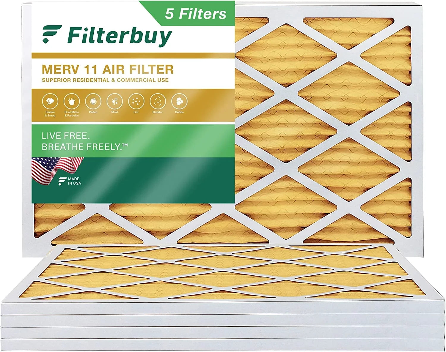 Filterbuy 20x32x1 MERV 11 Pleated HVAC AC Furnace Air Filters (5-Pack)