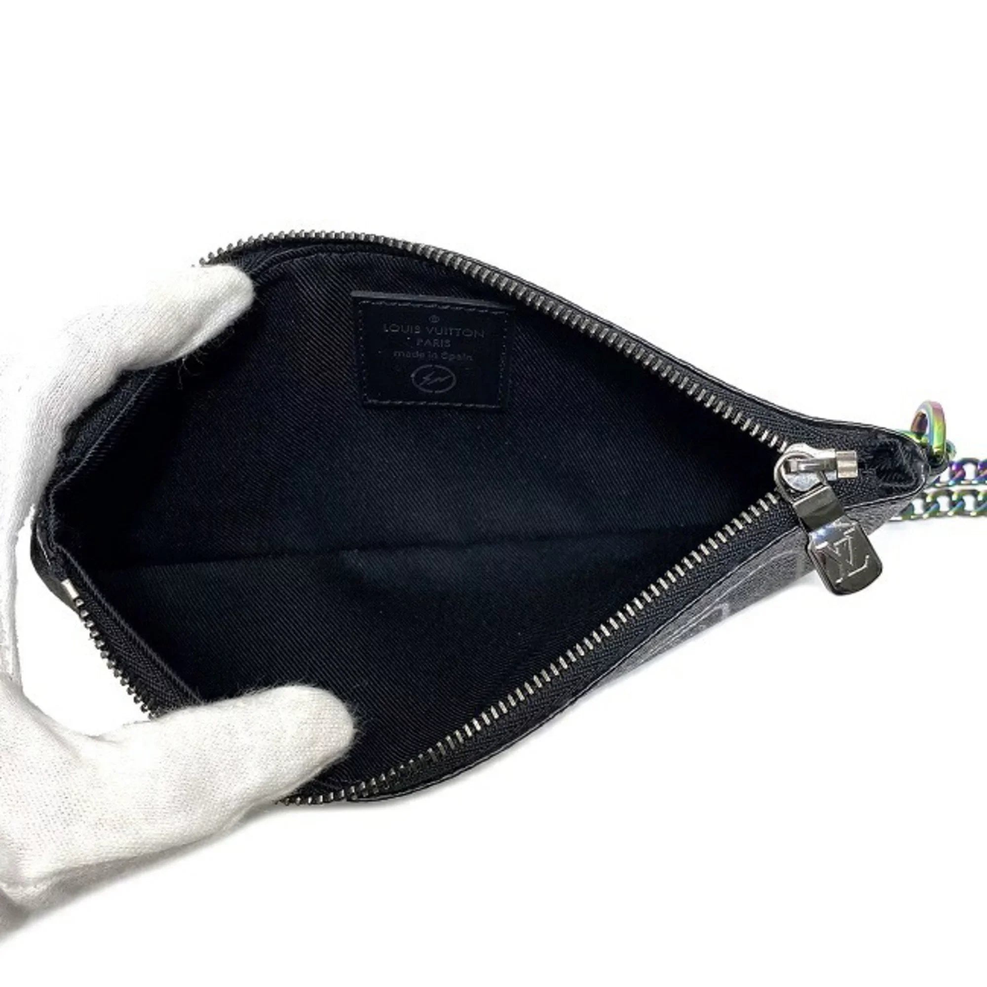 Pre-Owned Louis Vuitton Pouch Fragment iPhone Black Gray Rainbow Monogram Eclipse Flash M64433 UB1137 LOUIS VUITTON Hiroshi Fujiwara Collaboration (Good)