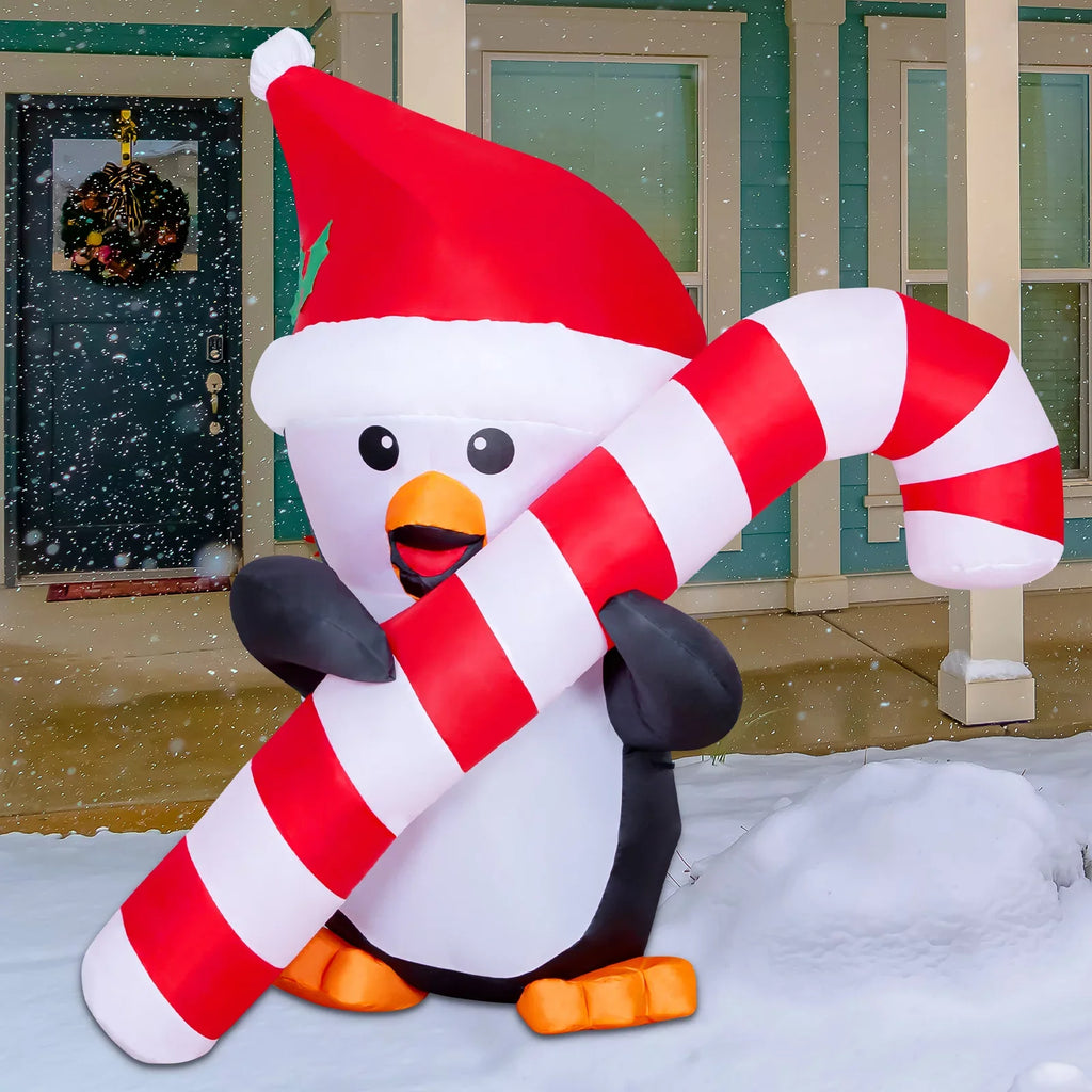 GOOSH 5ft Christmas InfLatitudeables Outdoor Decorations, Blow Up Penguin with Candy Cane InfLatitudeable Built-in LEDs for Christmas Indoor Outdoor Yard Lawn Garden Decorations