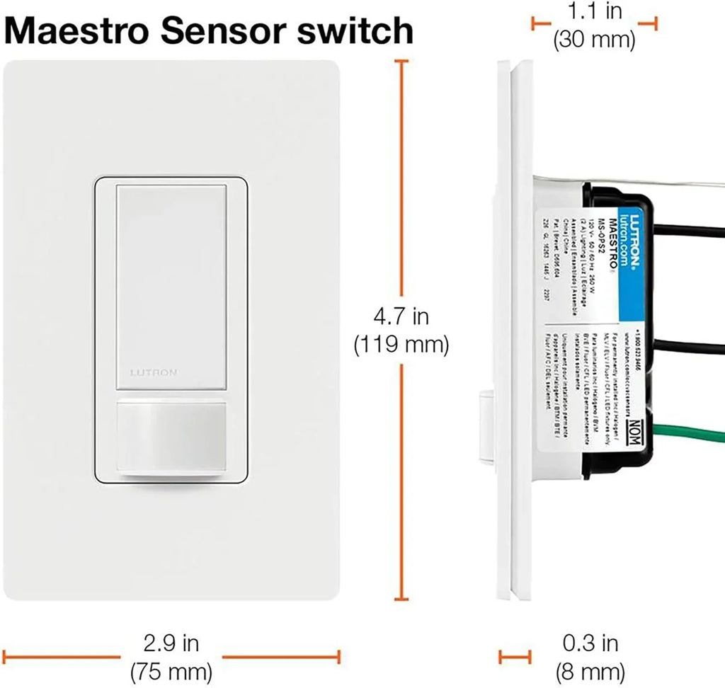 lutron maestro sensor switch (2-pack), 2a, no neutral required, single-pole, ms-ops2-wh, white