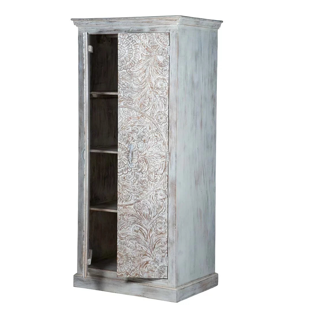 Maadze Shabby Chic White Carved Wardrobe