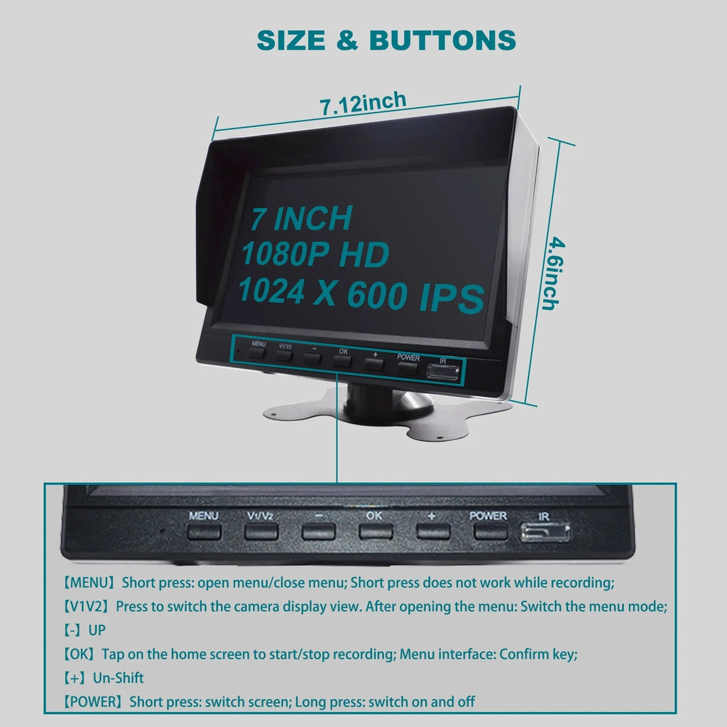 7" Monitor DVR Driving Video Recorder with BSD for RV Truck Bus+2 Backup Camera