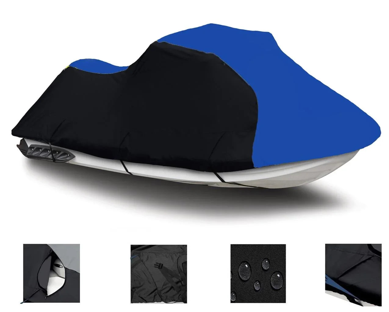 BLACK / BLUE HEAVY-DUTY Cover Compatible for Polaris Pro 1200 2000 2001, Pro 785 1999 2000 Jet Ski Trailerable Cover 1-2 Seater