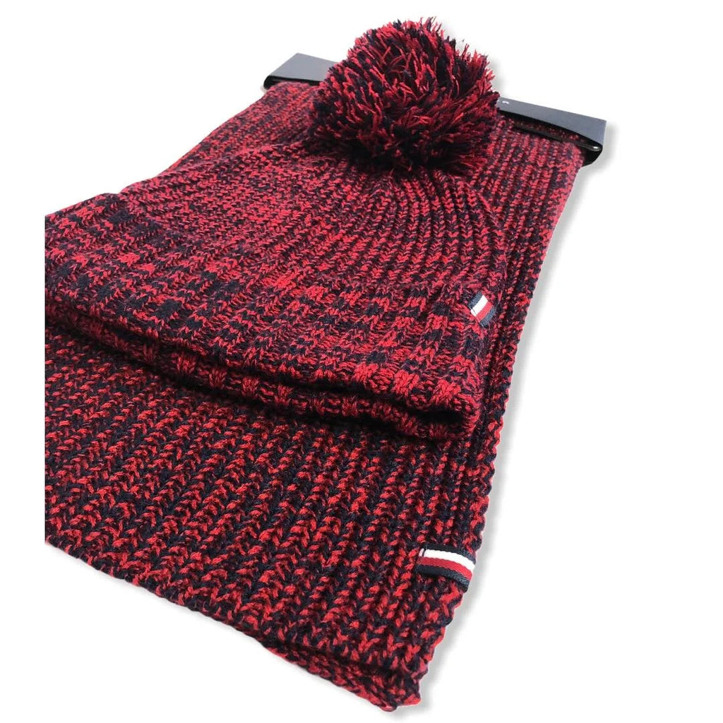 Tommy Hilfiger Logo Hat and Scarf Set Red  and Navy