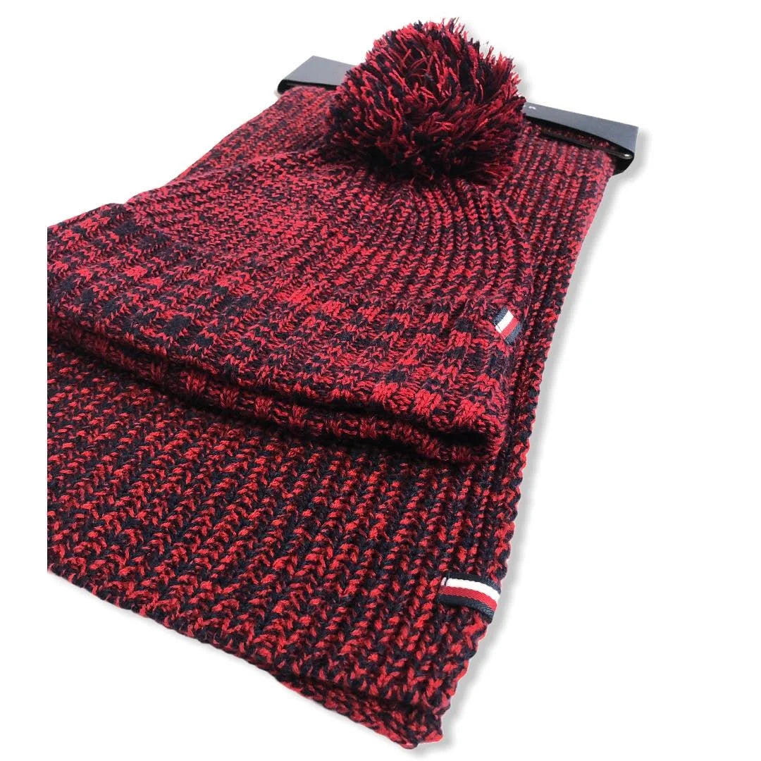 Tommy Hilfiger Logo Hat and Scarf Set Red  and Navy