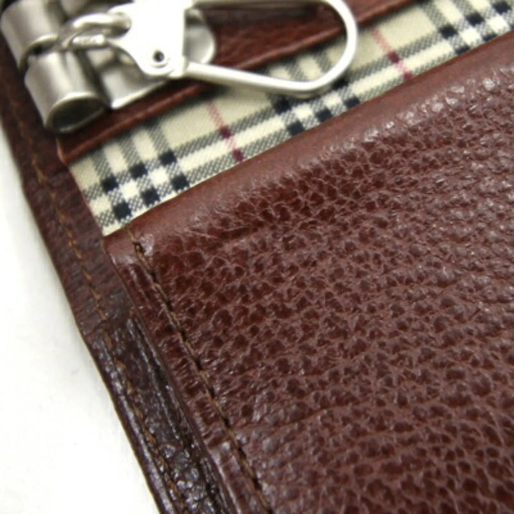 Pre-Owned Burberry 5 Key Case MS152 Dark Brown Leather Check Coin Holder BURBERRY (Good)