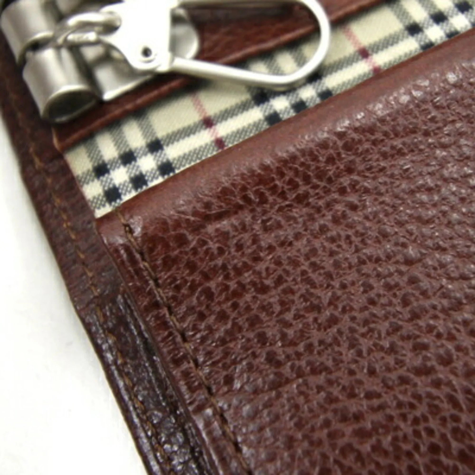 Pre-Owned Burberry 5 Key Case MS152 Dark Brown Leather Check Coin Holder BURBERRY (Good)