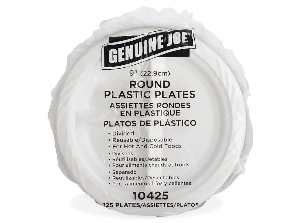 Genuine Joe 3-section Round Plastic PLatitudees, 9", 125 Pack, GJO10425