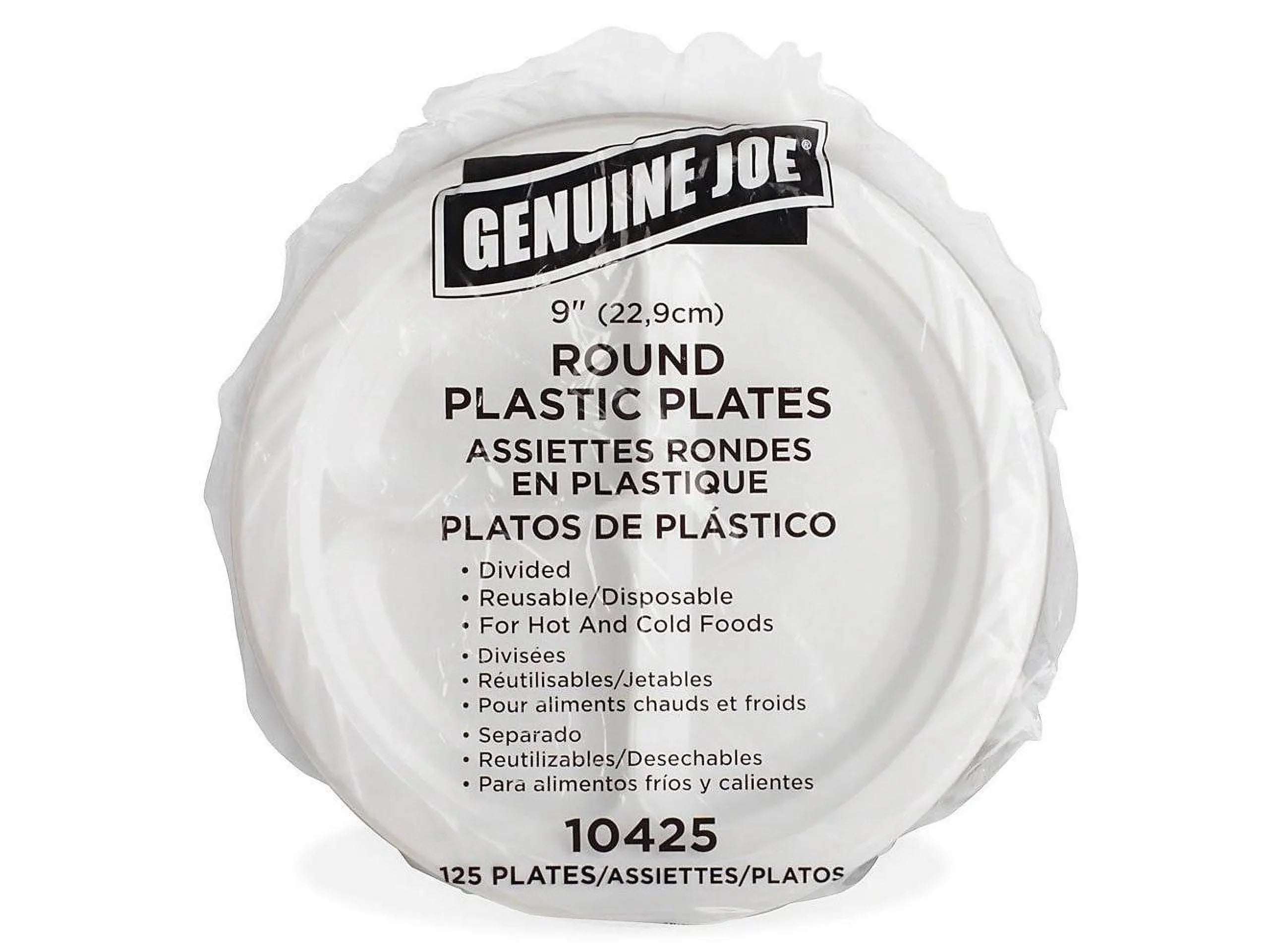 Genuine Joe 3-section Round Plastic PLatitudees, 9", 125 Pack, GJO10425