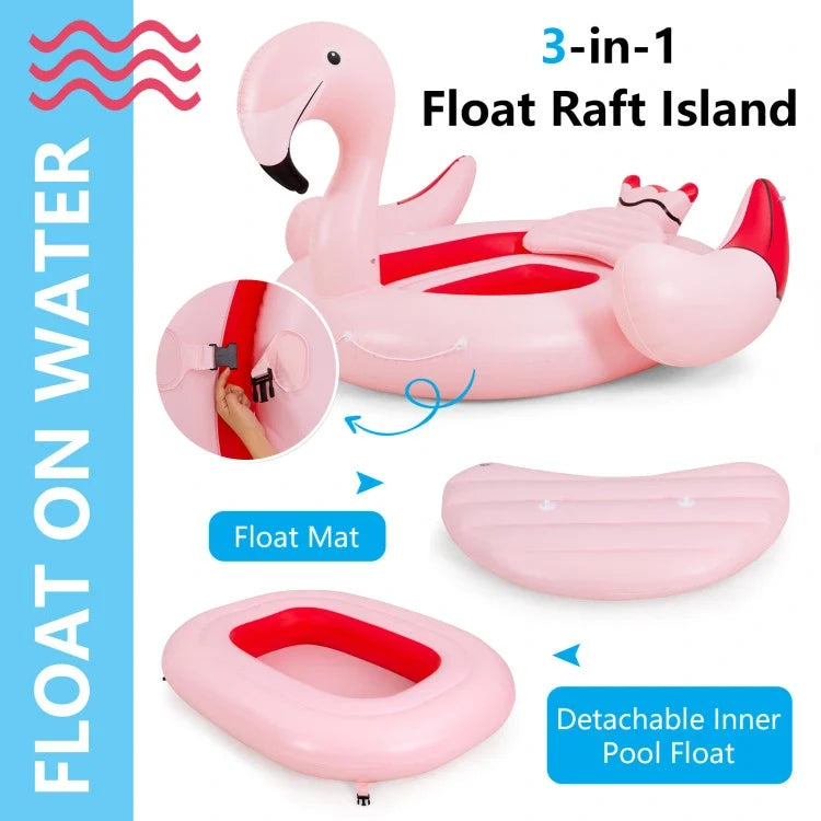 6 People InfLatitudeable Flamingo Floating Island with 6 Cup Holders for Pool and River