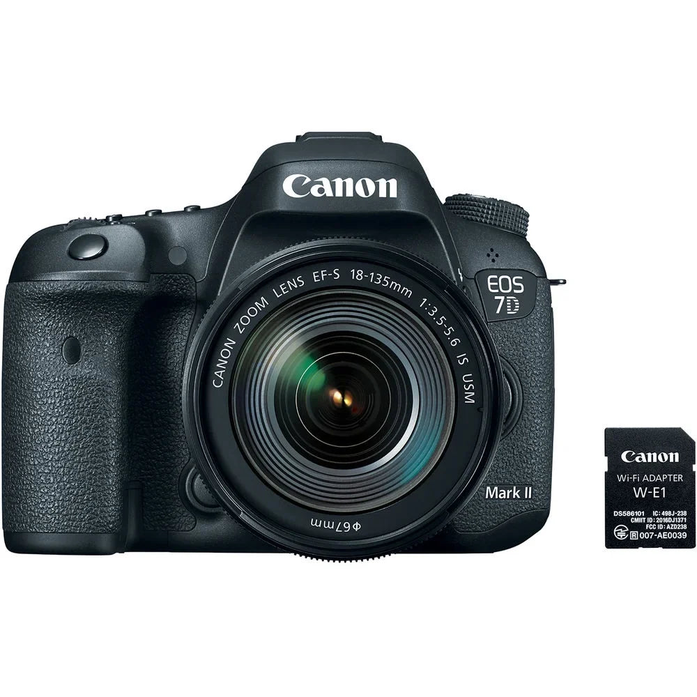 Canon EOS 7D Mark II DSLR Camera W/ 18-135mm f/3.5-5.6 IS USM Lens & W-E1 + More
