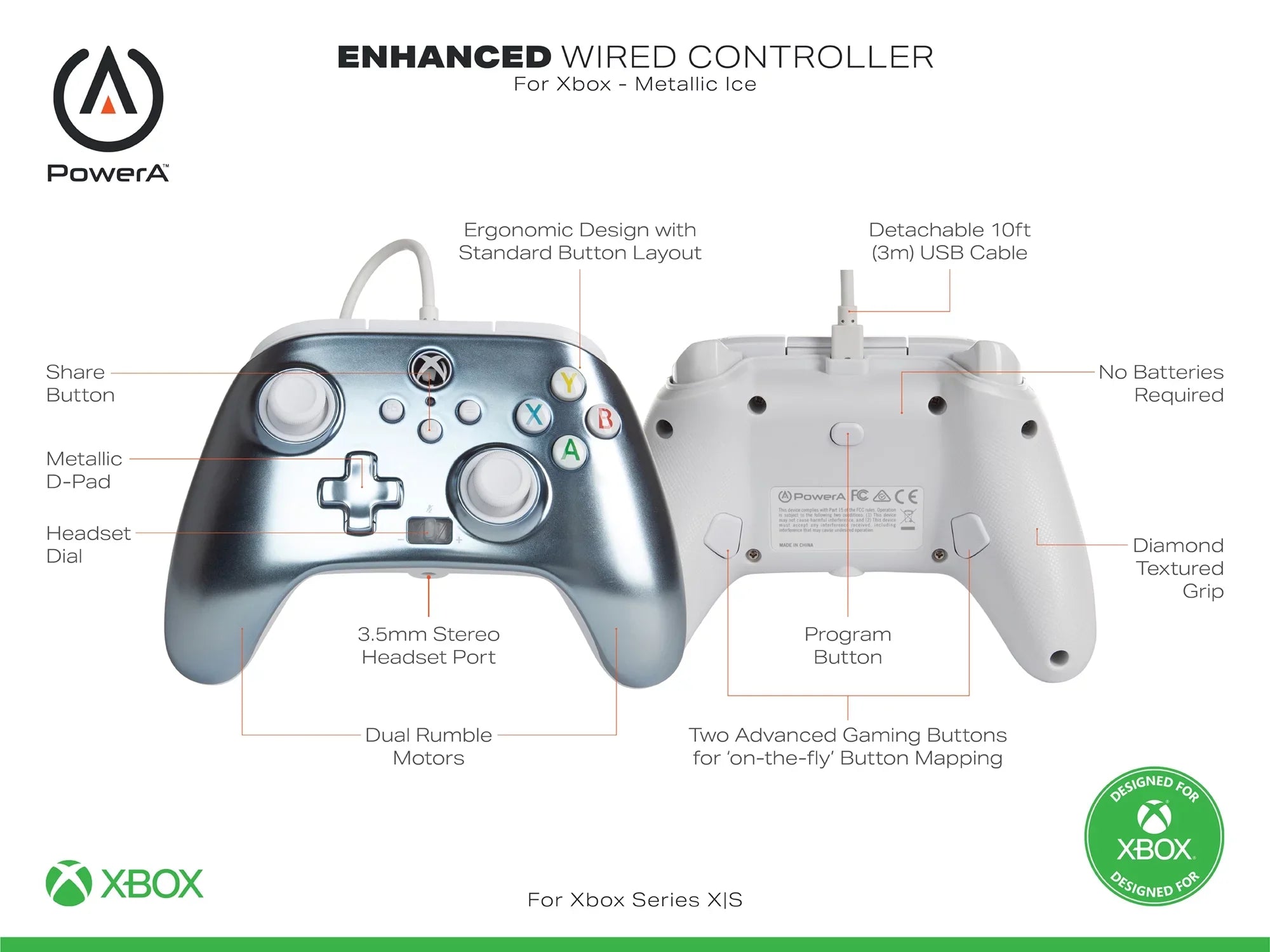 PowerA Enhanced Wired Controller for Xbox Series X|S - Metallic Ice