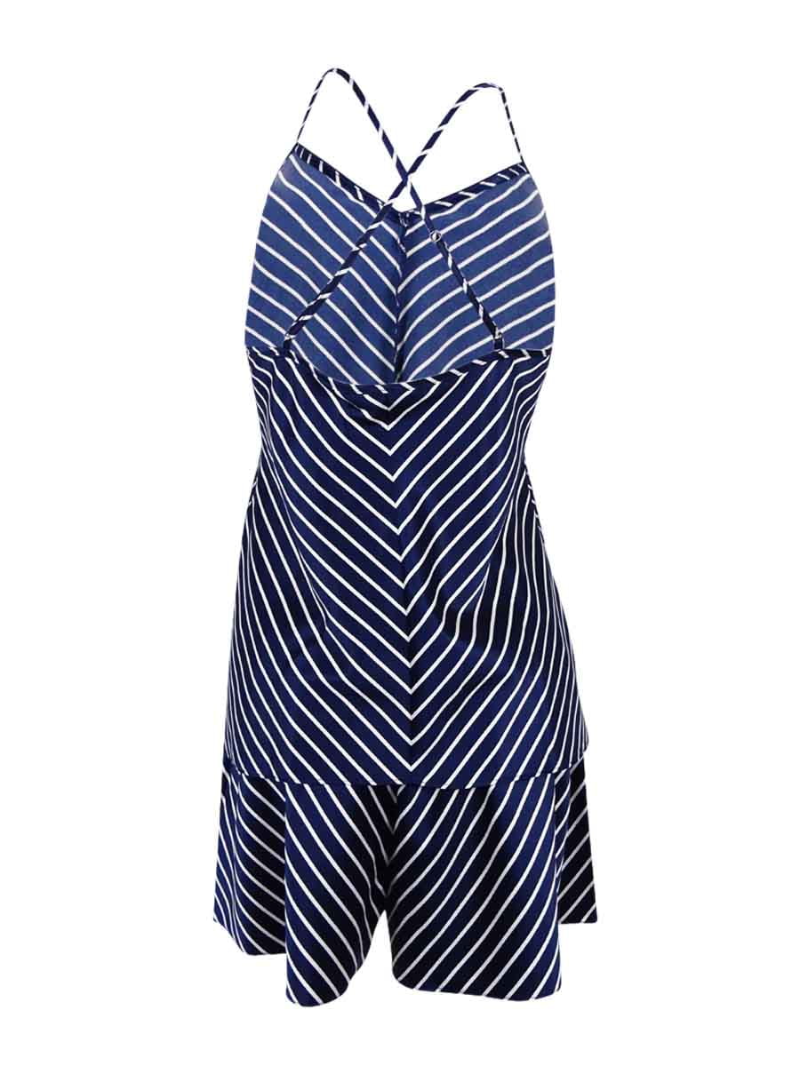Lauren Ralph Lauren Women's Stripe Satin Camisole Sleepwear  (XL, Navy/White)