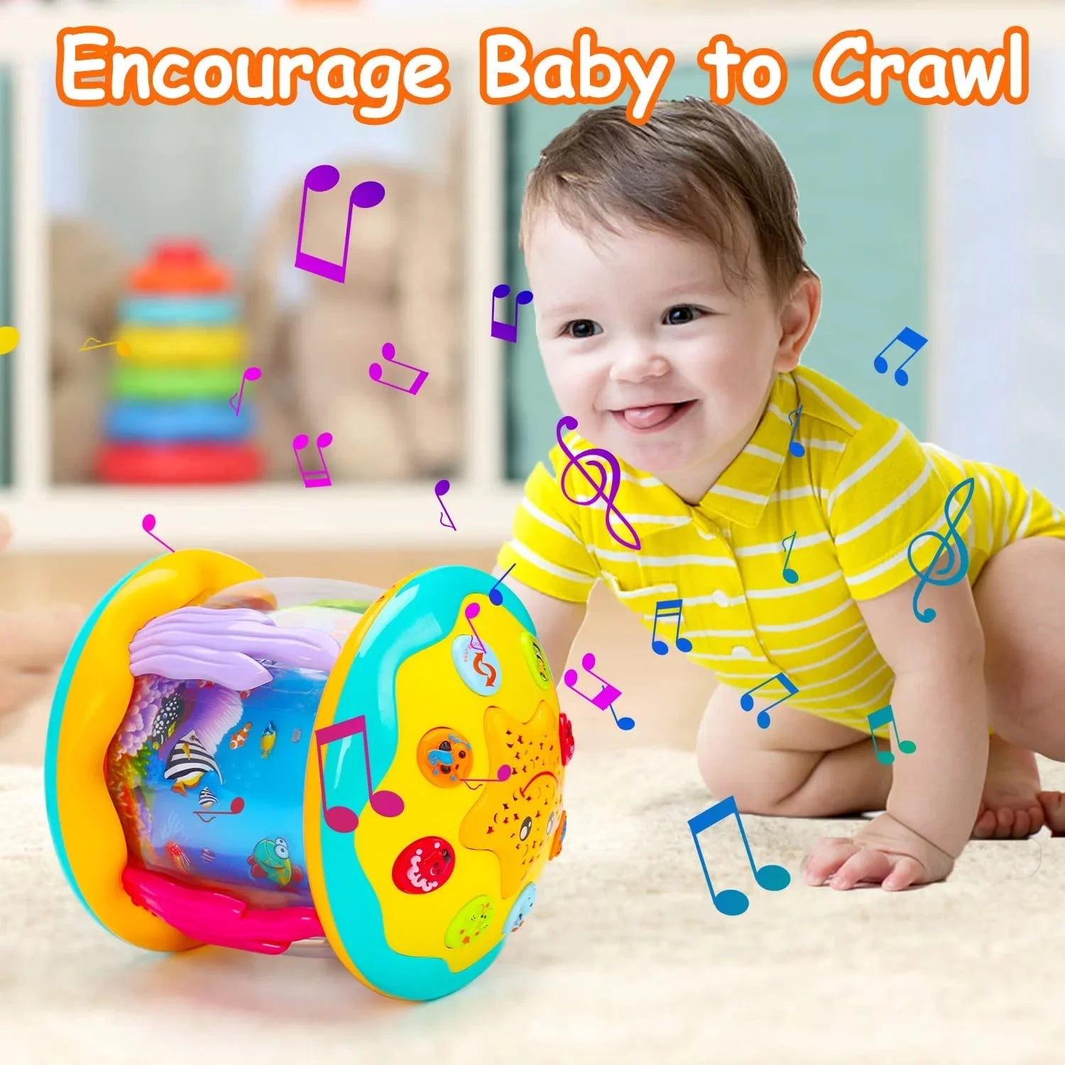 ISHANTECH Baby Toys 6 to 12 Months 4 in 1 Musical Projector Ocean Rotating Tummy Time Learning Crawling Light Up Toys