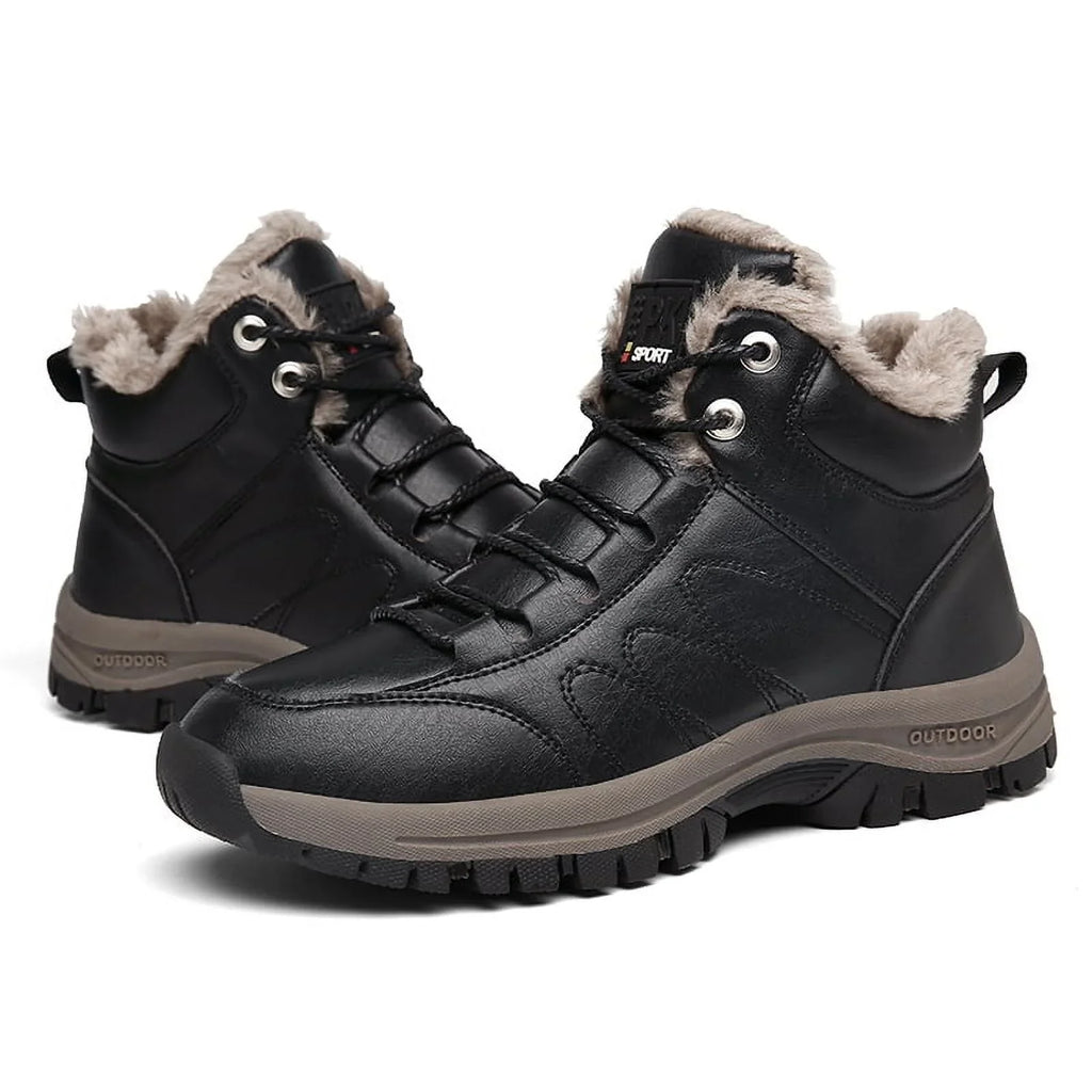 Lopsie Men's Snow Boots Waterproof Genuine Leather Hiking Outdoor Work Boots Black/Brown Size 11