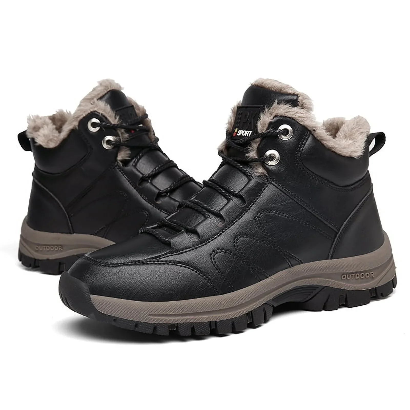 Lopsie Men's Snow Boots Waterproof Genuine Leather Hiking Outdoor Work Boots Black/Brown Size 11