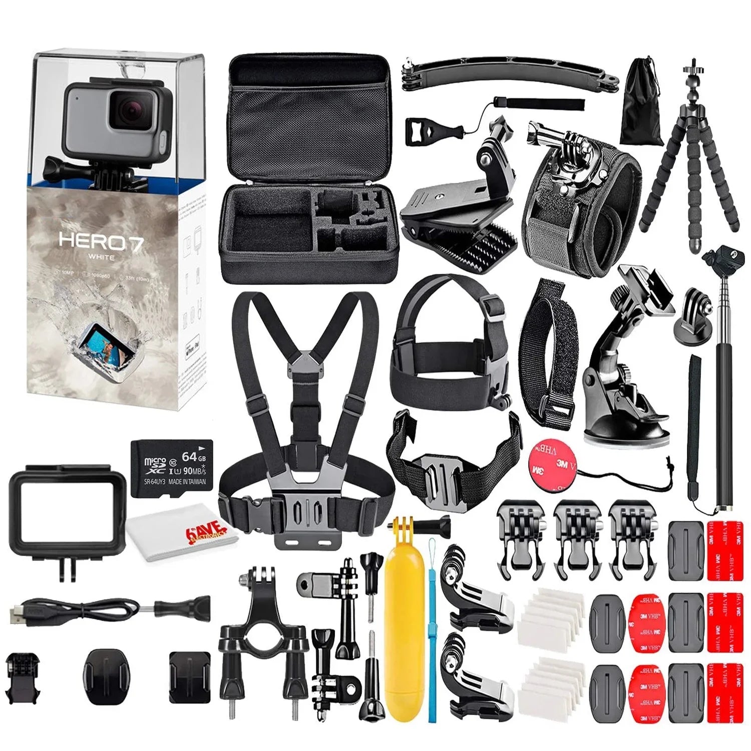 GoPro HERO7 White - Waterproof Action Camera with Touch Screen, Full HD Video, 10MP Photos, and Stabilization - with 64GB Micro Sd Card and 50 Piece Accessory Kit - Fully Loaded Bundle