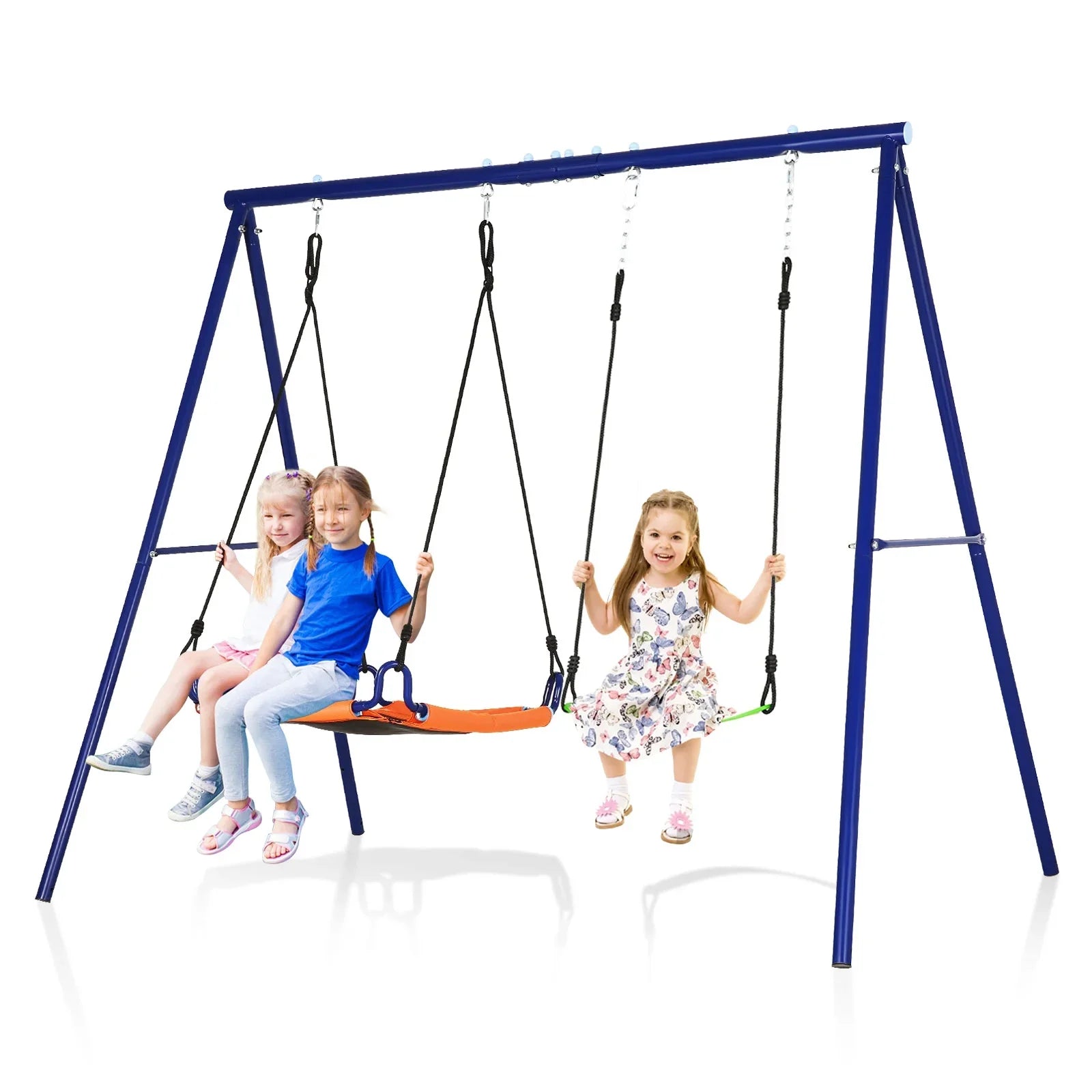 Qhomic 440lbs Swing Set for Backyards, 2-in-1 Outdoor Swing Set  with 1Saucer & 1Belt Swing Seat, Kids Swing Sets with Adjustable Swing Seat