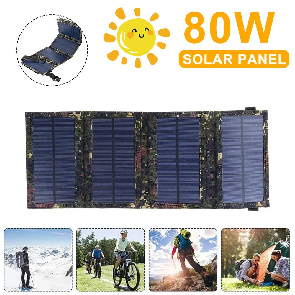 Paddsun 80W USB Solar Panel Folding Power Bank Outdoor Camping Hiking Phone Charger USA
