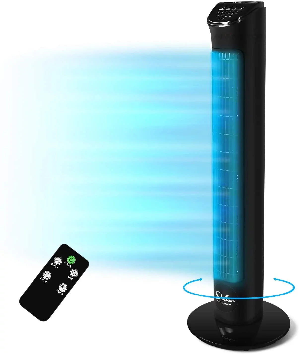 Simple Deluxe 32"Tower Fan with Remote, 90° OscilLatitudeing Fan with 4 Speeds, Bladeless Fan, Standing Floor Fans, Black