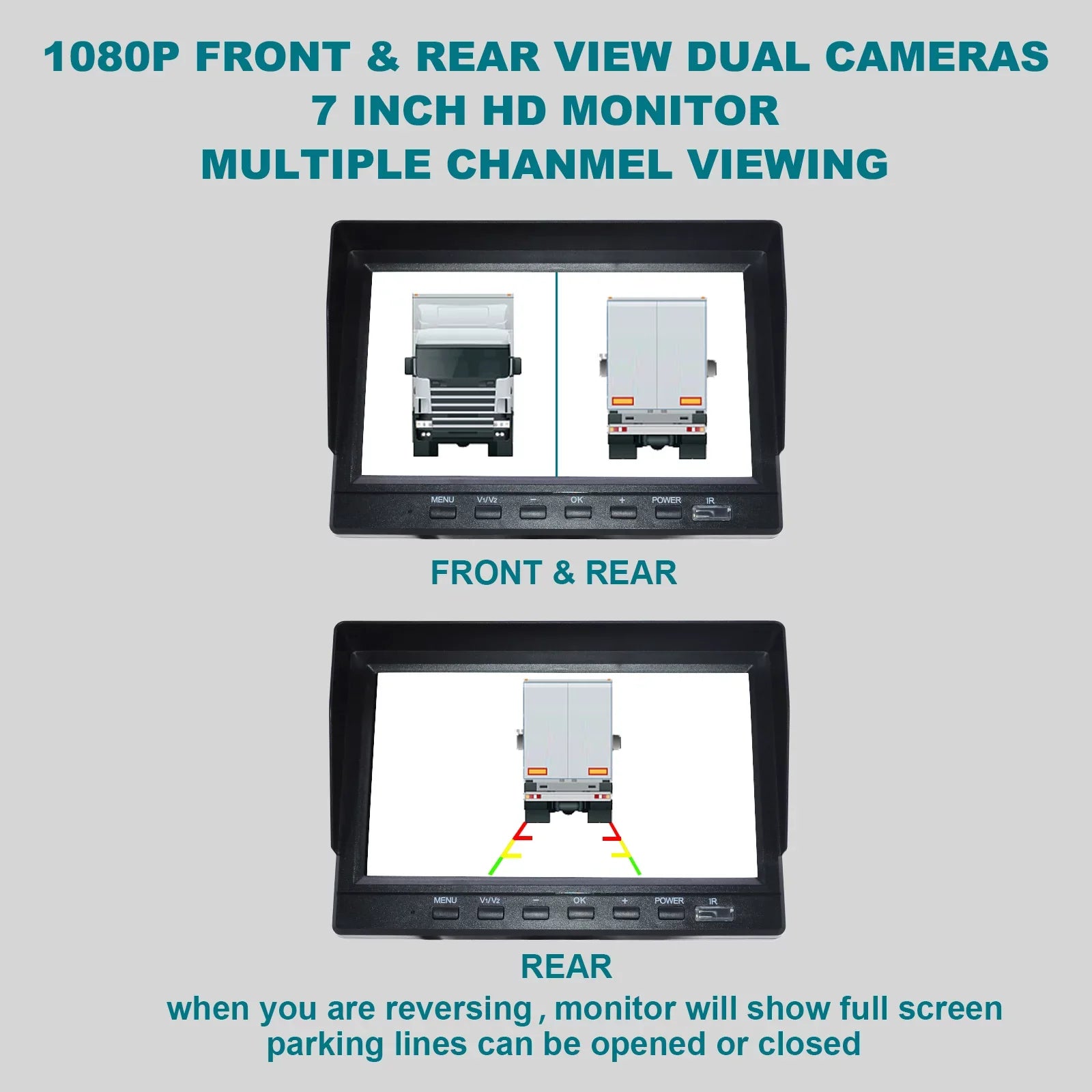 7" Monitor DVR Driving Video Recorder with BSD for RV Truck Bus+2 Backup Camera