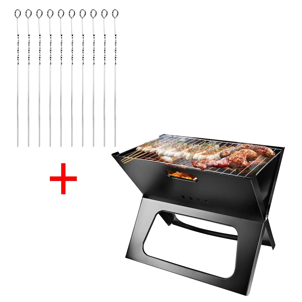 iMountek Portable BBQ Barbecue Grill Foldable Charcoal Grill Camping Garden Outdoor Travel with 10Pcs BBQ Steel