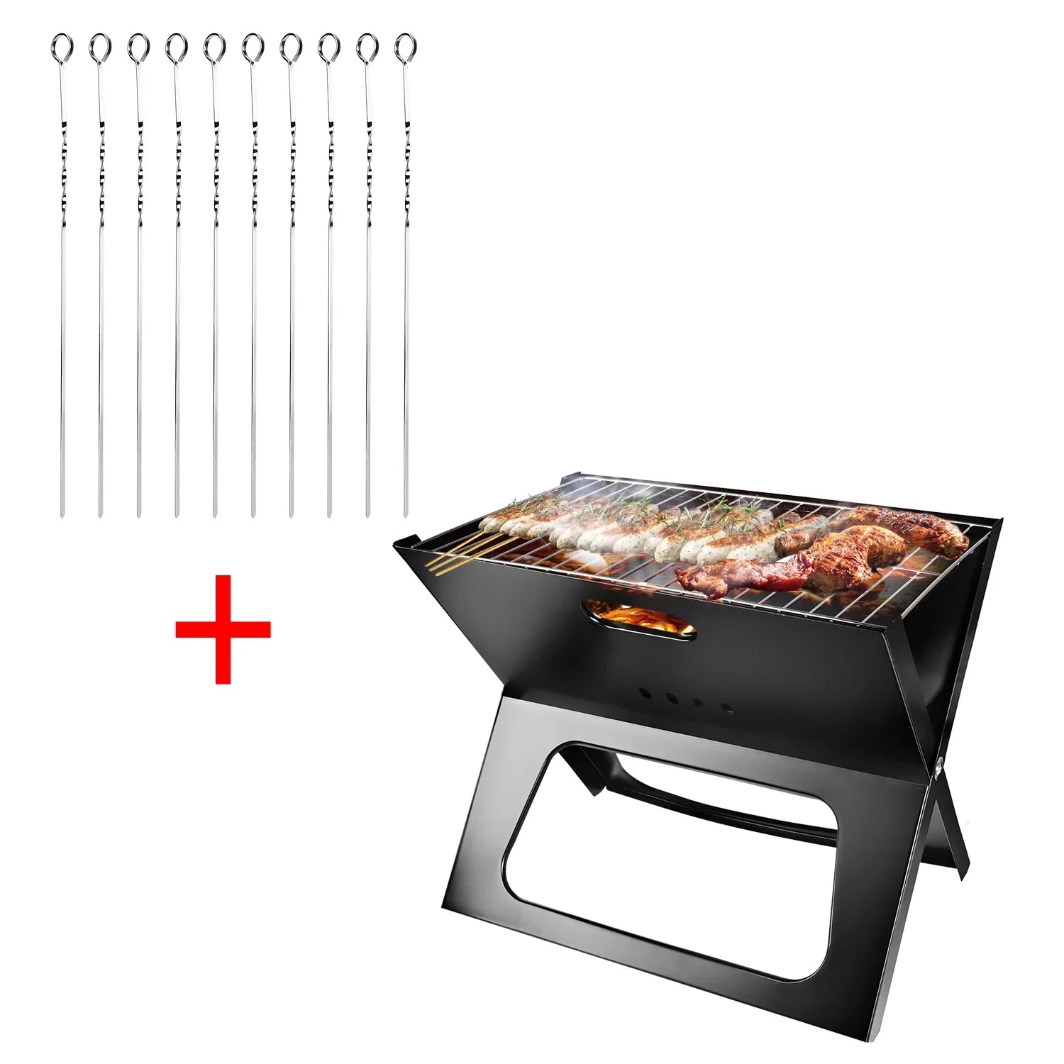 iMountek Portable BBQ Barbecue Grill Foldable Charcoal Grill Camping Garden Outdoor Travel with 10Pcs BBQ Steel