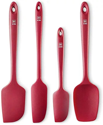 Di Oro Seamless Series 4-Piece Silicone Spatula Set - 600Â°F Heat-Resistant Pro-Grade Rubber Spatulas - Spoonula, Large Spatula, Small/Mini Spatula, and Jar Spatula - Kitchen Utensil Set (Red)