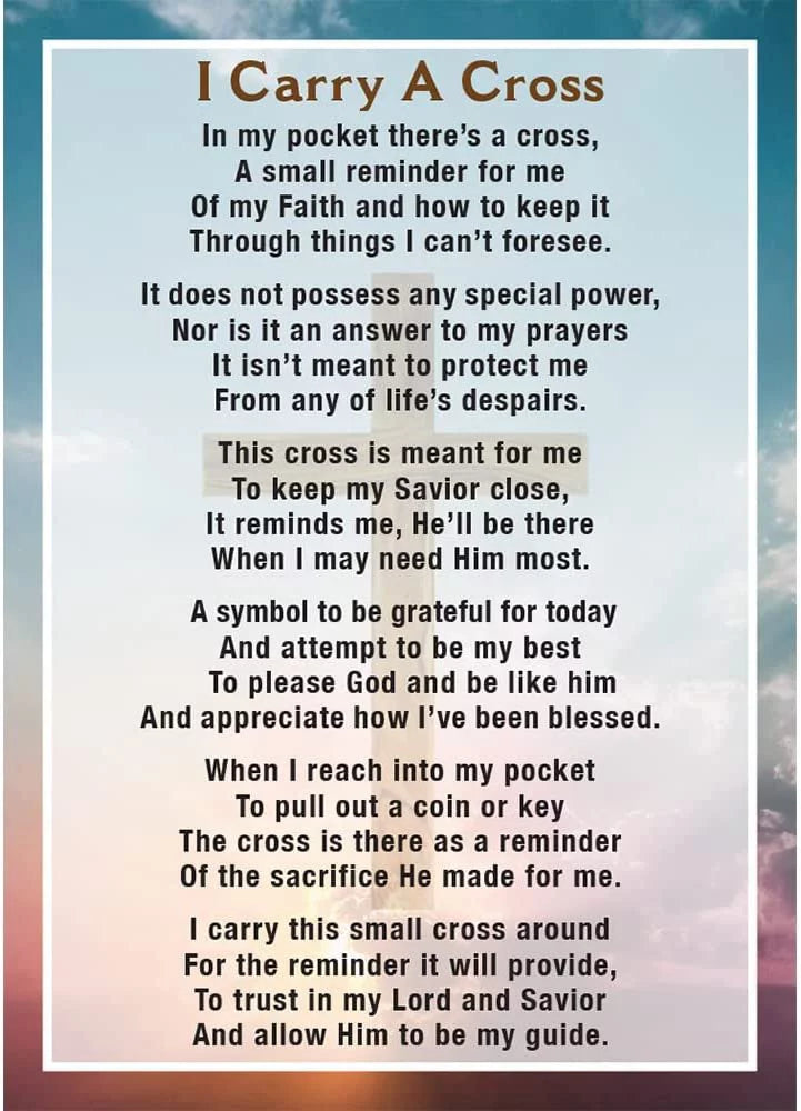 Bilingual I Carry A Cross - Llevo Una Cruz Pocket Prayer Card Pack of 100