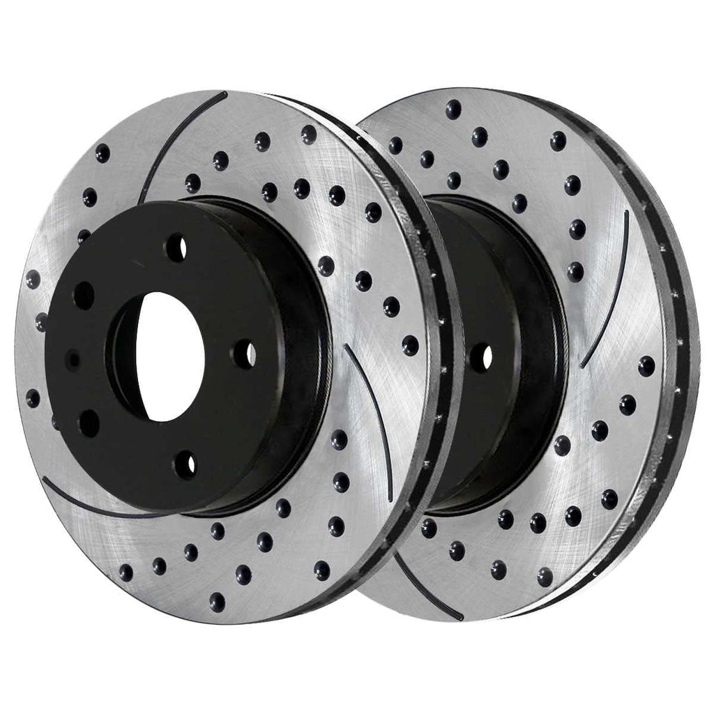 AutoShack Front and Rear Drilled Slotted Brake Rotors Black and Ceramic Pads Kit Replacement for 2000 Volkswagen Beetle 2002 2003 2004 2005 2006 Golf 2007 2008 2009 2010 Golf City 1.9L 2.0L FWD