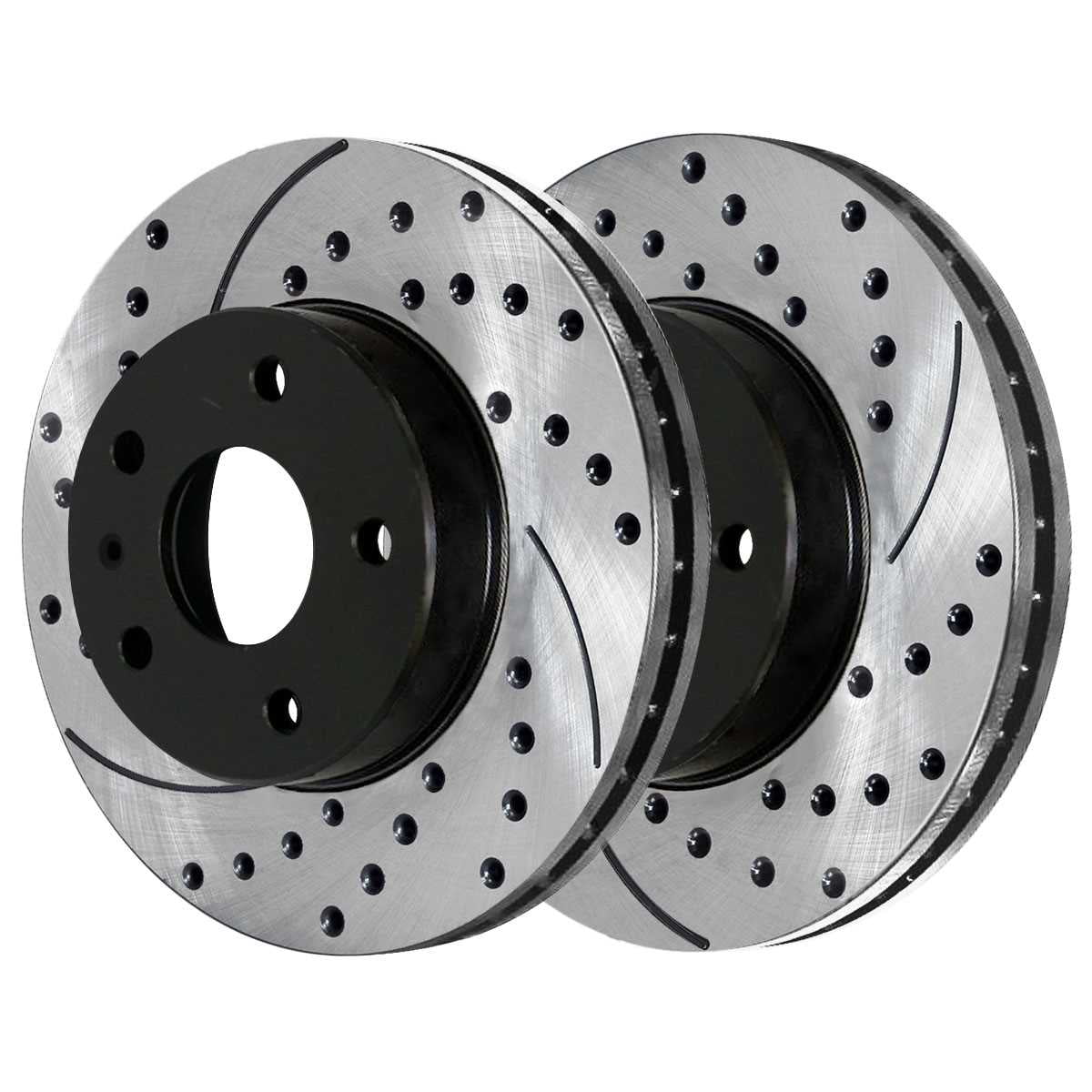 AutoShack Front and Rear Drilled Slotted Brake Rotors Black and Ceramic Pads Kit Replacement for 2000 Volkswagen Beetle 2002 2003 2004 2005 2006 Golf 2007 2008 2009 2010 Golf City 1.9L 2.0L FWD