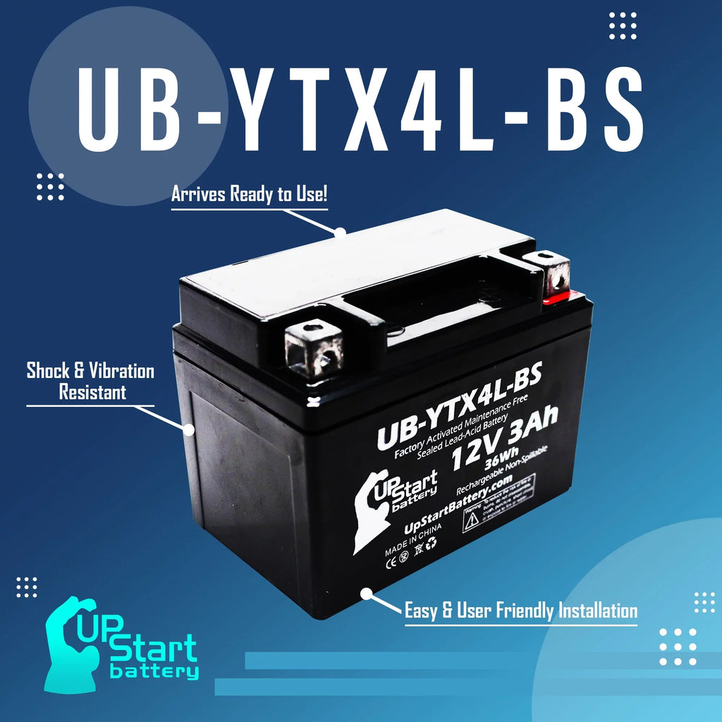 Replacement 2002 Bombardier (Can-Am) DS50, Quest 50CC Factory Activated, Maintenance Free, ATV Battery - 12V, 3Ah, UB-YTX4L-BS