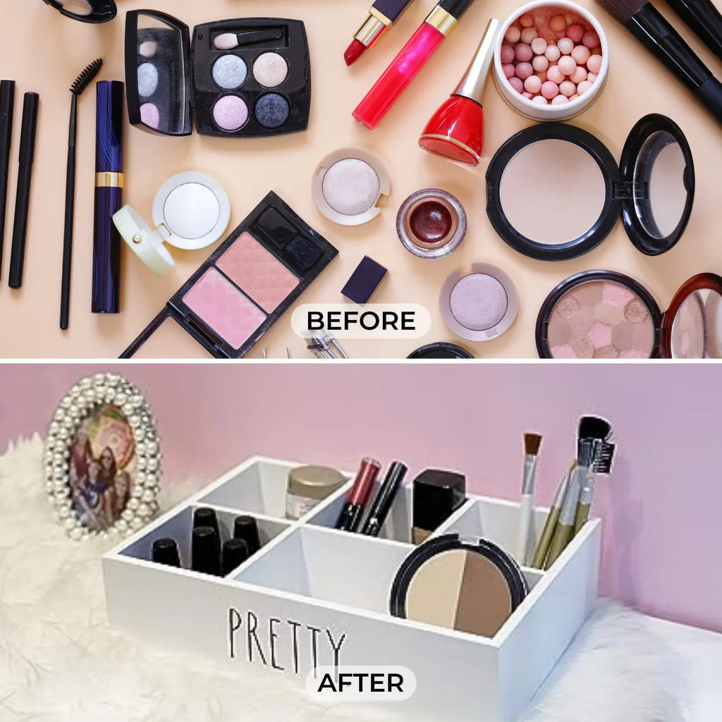 Rae Dunn Beauty Organizer - Modern Chic Makeup Storage 12 x 8.5 x 3 Inches