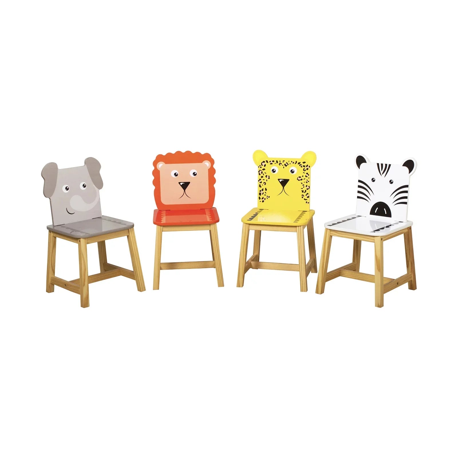 5 Piece Kids Table and Chair Set Toddler Table Cartoon Animals Kids  Wood Table with 4 Chairs Set for Learning Playing Crafts Drawing White