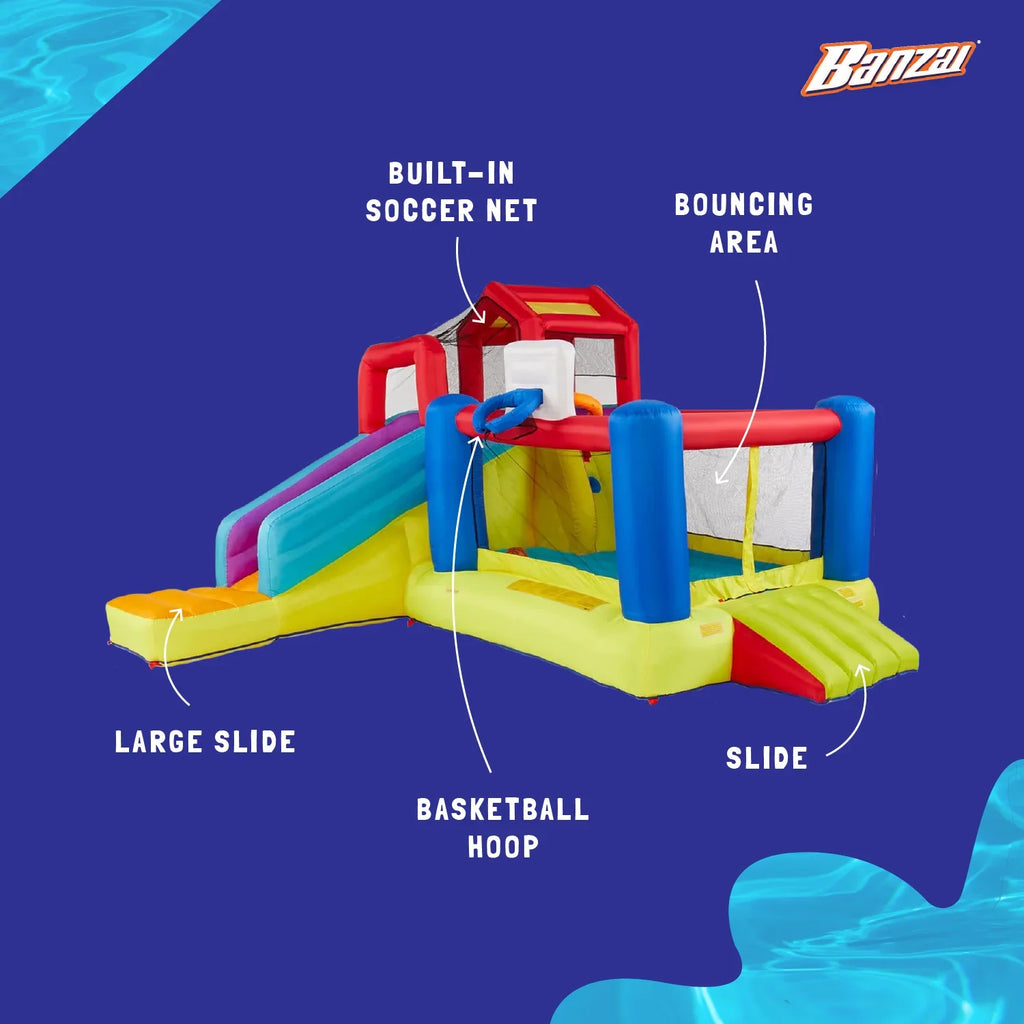 Banzai Outdoor Bounce House with Slide, Climbing Wall & 2 Sports Activities