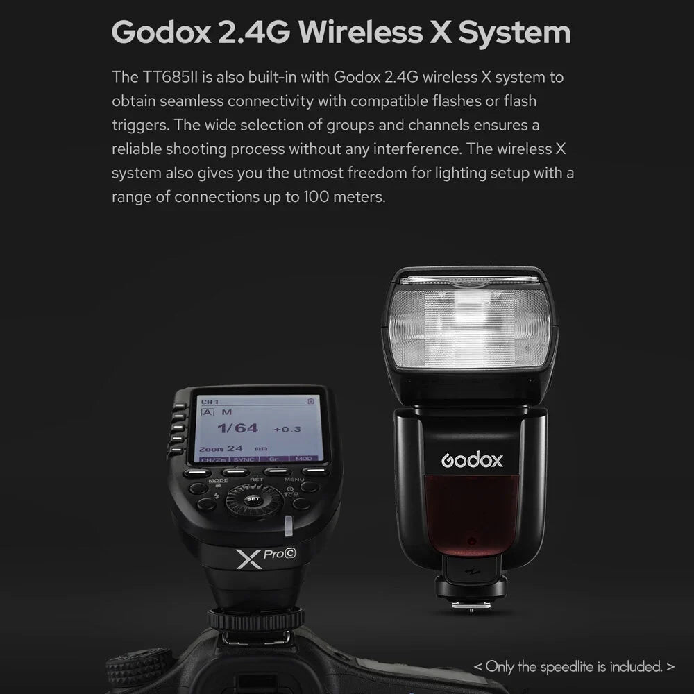 Godox Thinklite TT685IIC TTL On-Camera Speedlight 2.4G Wirelss X System Flash GN60 High Speed 1/8000s Replacement for Canon 1DX 5D Mark III 5D Mark II 6D 7D 60D 50D 40D 30D 650D 600D