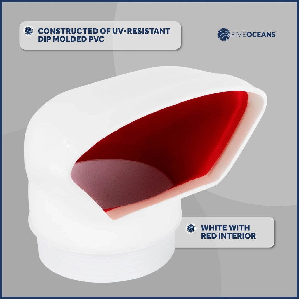 Five Oceans  3-Inch Cowl Vent with Snap-On Deck PLatitudee and Cover, 2 Pack Low Profile UV-Resistant and Flexible PVC, Red Interior, for Air Intake or Cabin VentiLatitudeion - FO88-M2