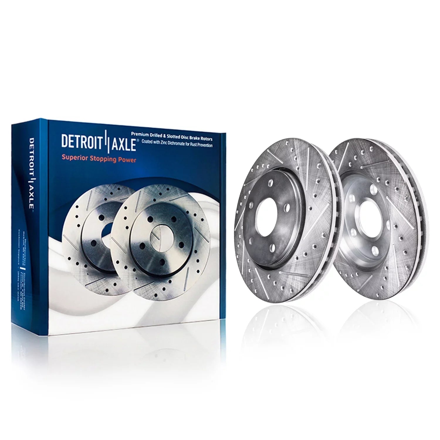 Detroit Axle - Front Brake Kit for Dodge Grand Caravan Journey Chrysler Town & Country Routan Ram C/V Drilled and Slotted Brake Rotors Ceramic Brakes Pads Replacement : 11.89" Front Rotors