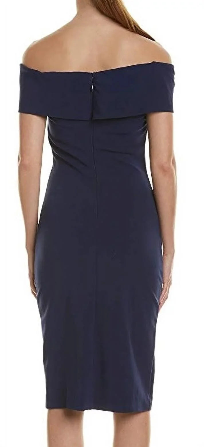 Nicole Miller Artelier NAVY Structured Twist Off Shoulder Dress, US Small