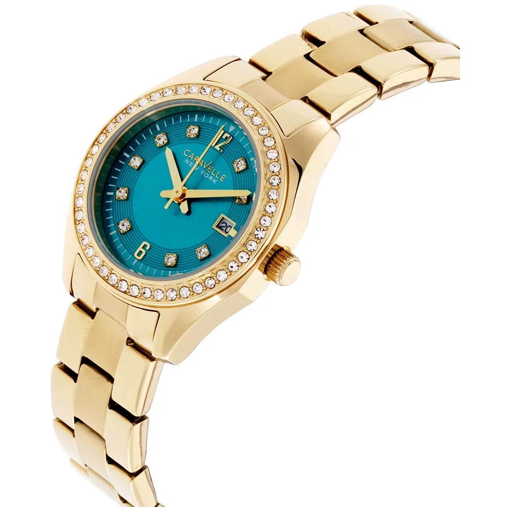 Caravelle Teal Dial Stainless Steel Ladies Watch 44M109