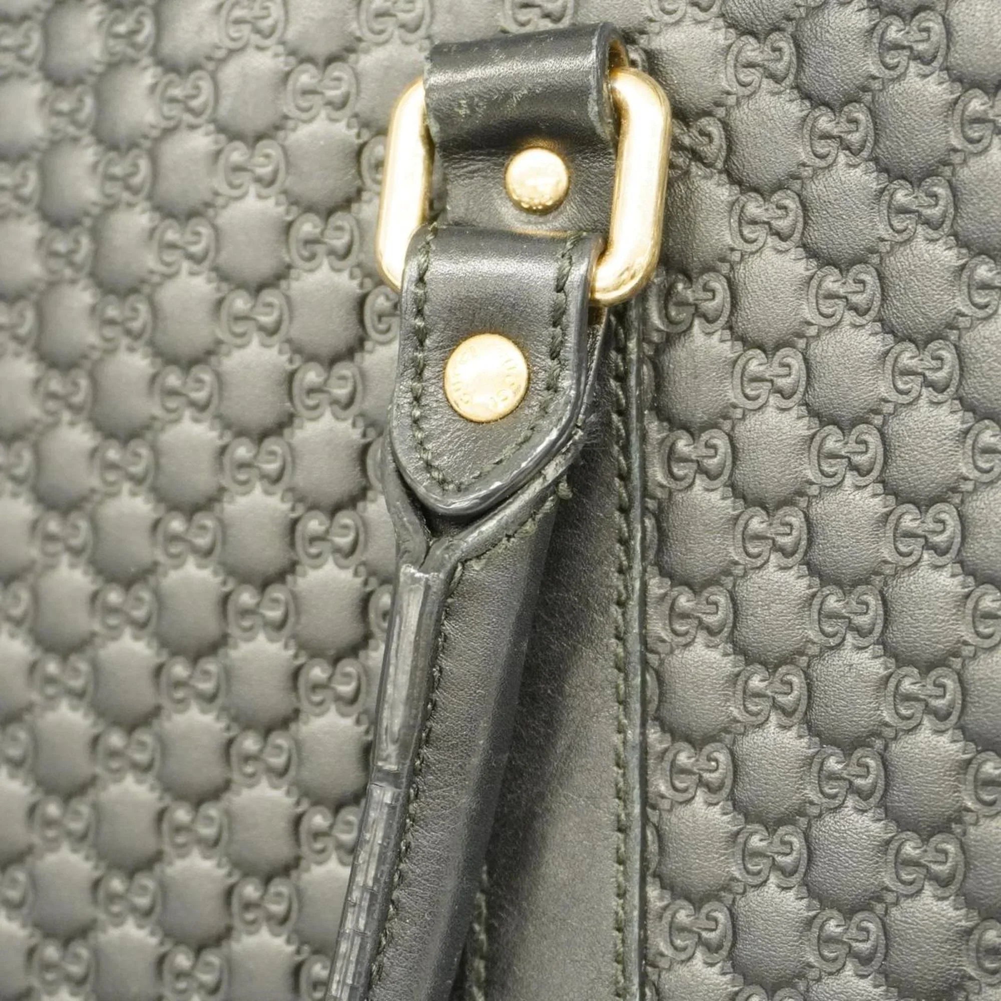 Pre-Owned Gucci Handbag Micro Guccisima 449658 Leather Black Gold Hardware Women's (Good)