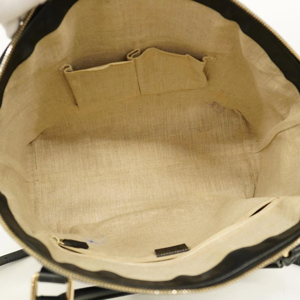 Pre-Owned Gucci Handbag Micro Guccisima 449658 Leather Black Gold Hardware Women's (Good)