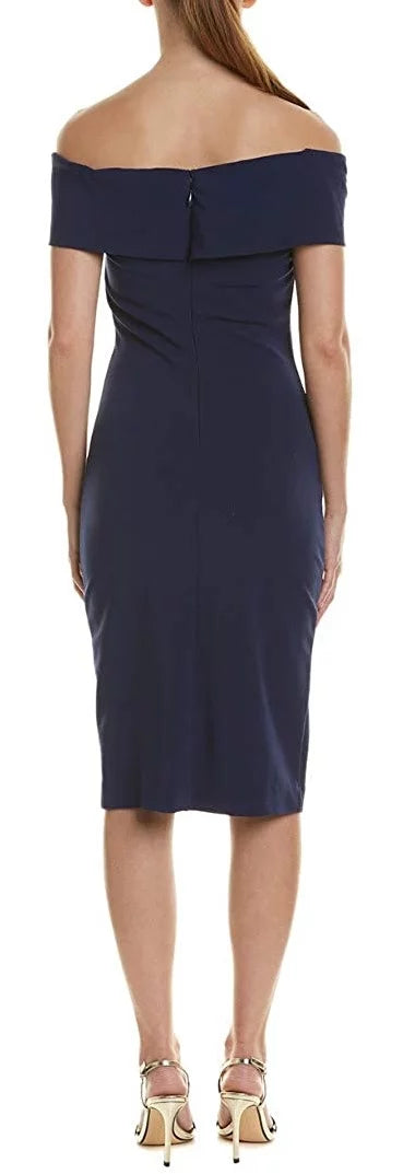 Nicole Miller Artelier NAVY Structured Twist Off Shoulder Dress, US Small