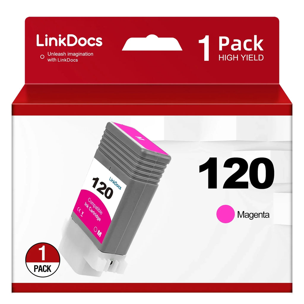 LinkDocs Compatible PFI120 PFI-120 Magenta Ink Cartridges (130ml) Replacement for Canon PFI120 PFI-120 PFI-120M Work for Canon ImagePROGRAF IPF TM-200 TM-205 TM-300 TM-305 and GP-200 GP-300 Printer