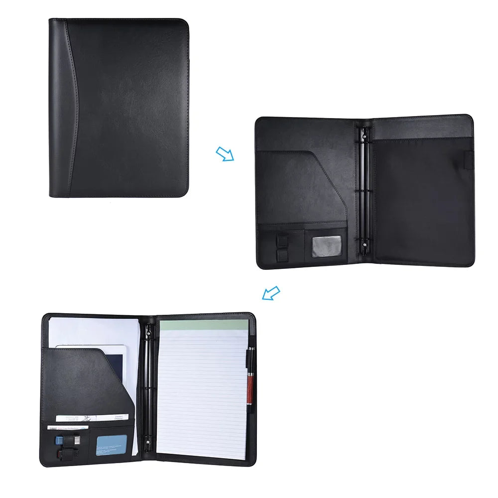 Aibecy Professional Business Portfolio Padfolio Folder Document Case Organizer A4 PU Leather with Business Card U Flash Disk Holder Memo Note Pad Loose- Loop