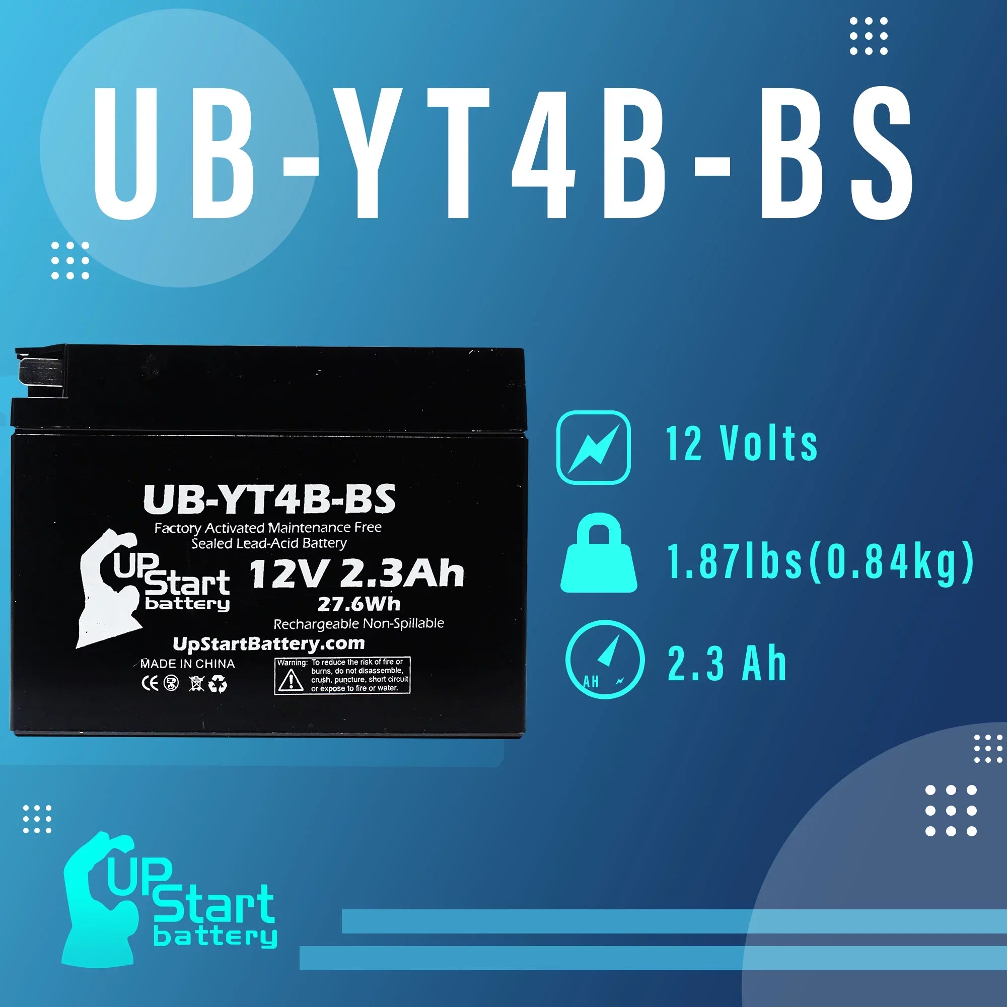 3-Pack UpStart Battery Replacement for 2012 Yamaha SR400 (FI) 400CC Factory Activated, Maintenance Free, Motorcycle Battery - 12V, 2.3Ah, UB-YT4B-BS