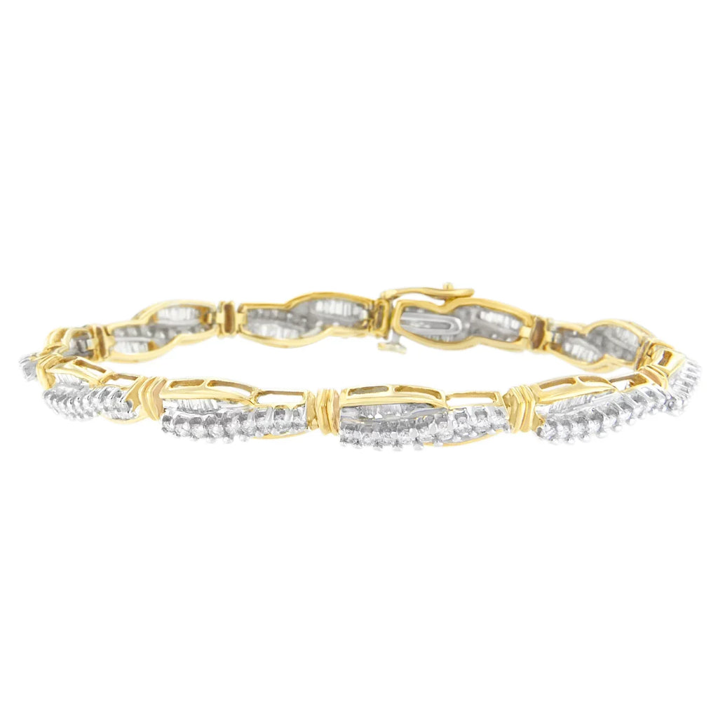 14K Yellow Gold 3 CTTW Round and Baguette Cut Winding Love Diamond Bracelet (H-I,SI1-SI2)