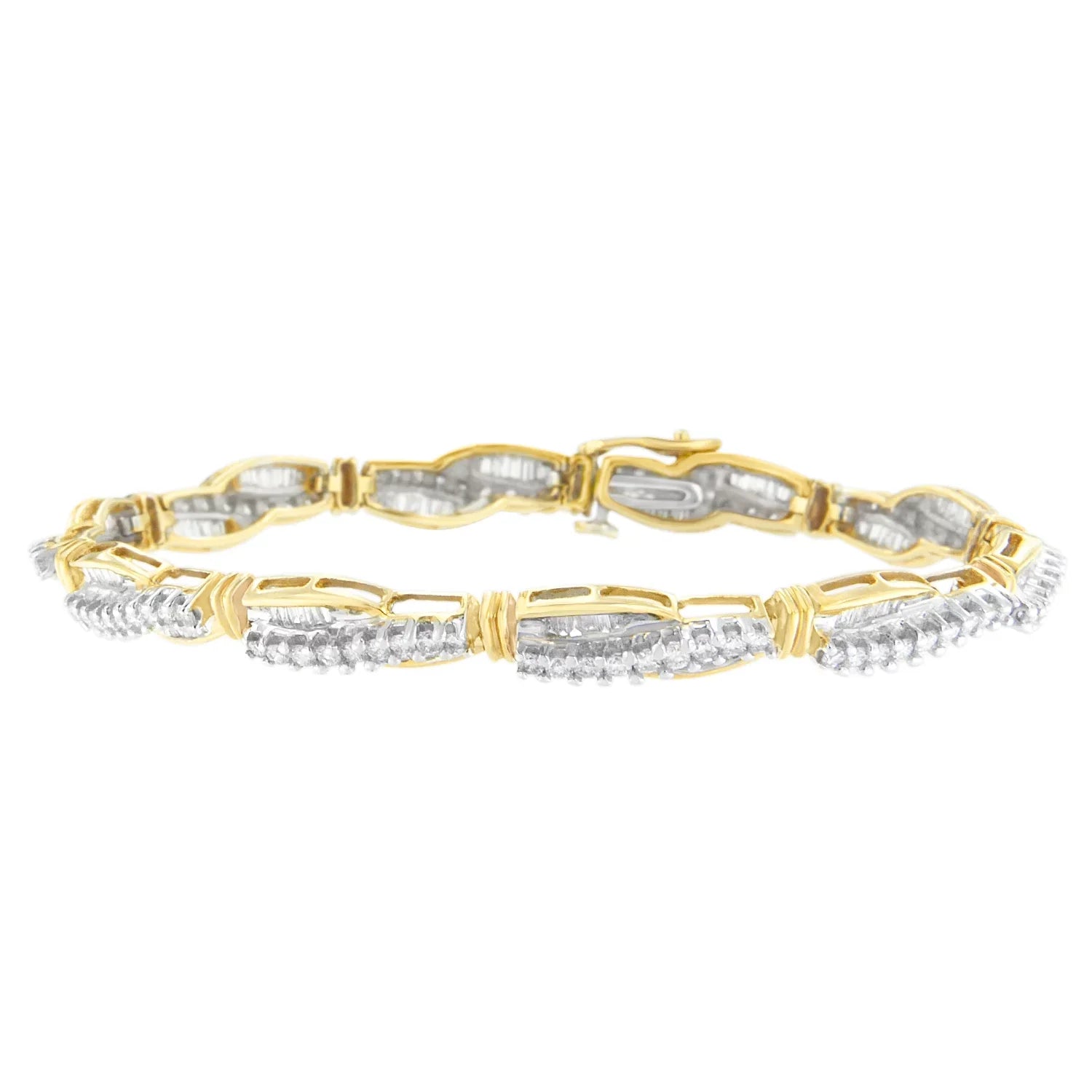 14K Yellow Gold 3 CTTW Round and Baguette Cut Winding Love Diamond Bracelet (H-I,SI1-SI2)