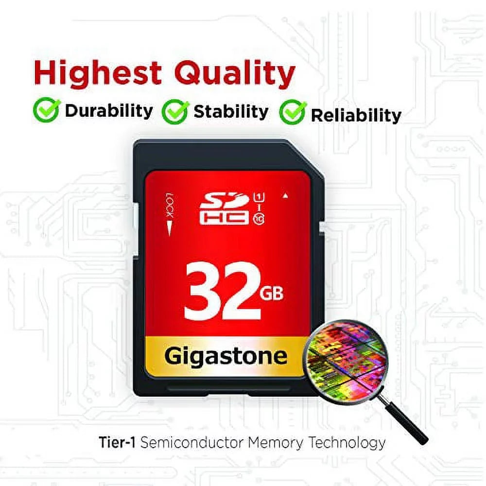 Gigastone 32GB SDHC Card Class 10 UHS-I U1 Up to 80MB/s Memory Card, 5 pack (5x32GB)